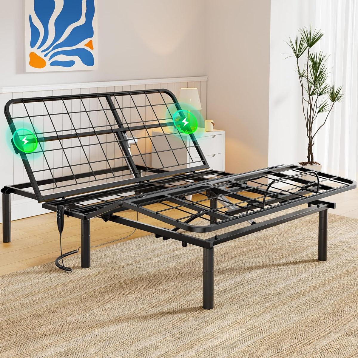 Amada Full Adjustable Bed Frame, Electric Base with Wireless Remote, 4 USB Ports, LED Night Light, Head & Foot Incline, Zero Gravity, Anti-Snore - 01B-F