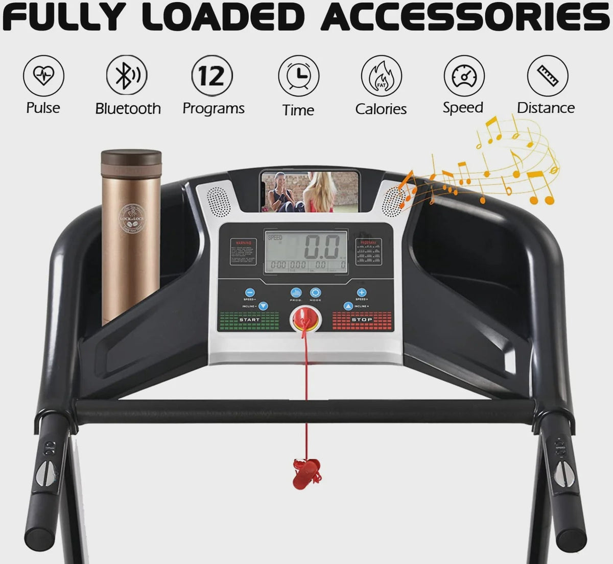 3.5HP Folding Treadmill with 15% Auto Incline 12 Preset Programs for Running Walking Exercise, 330LB Capacity, Double Running Board Shock...