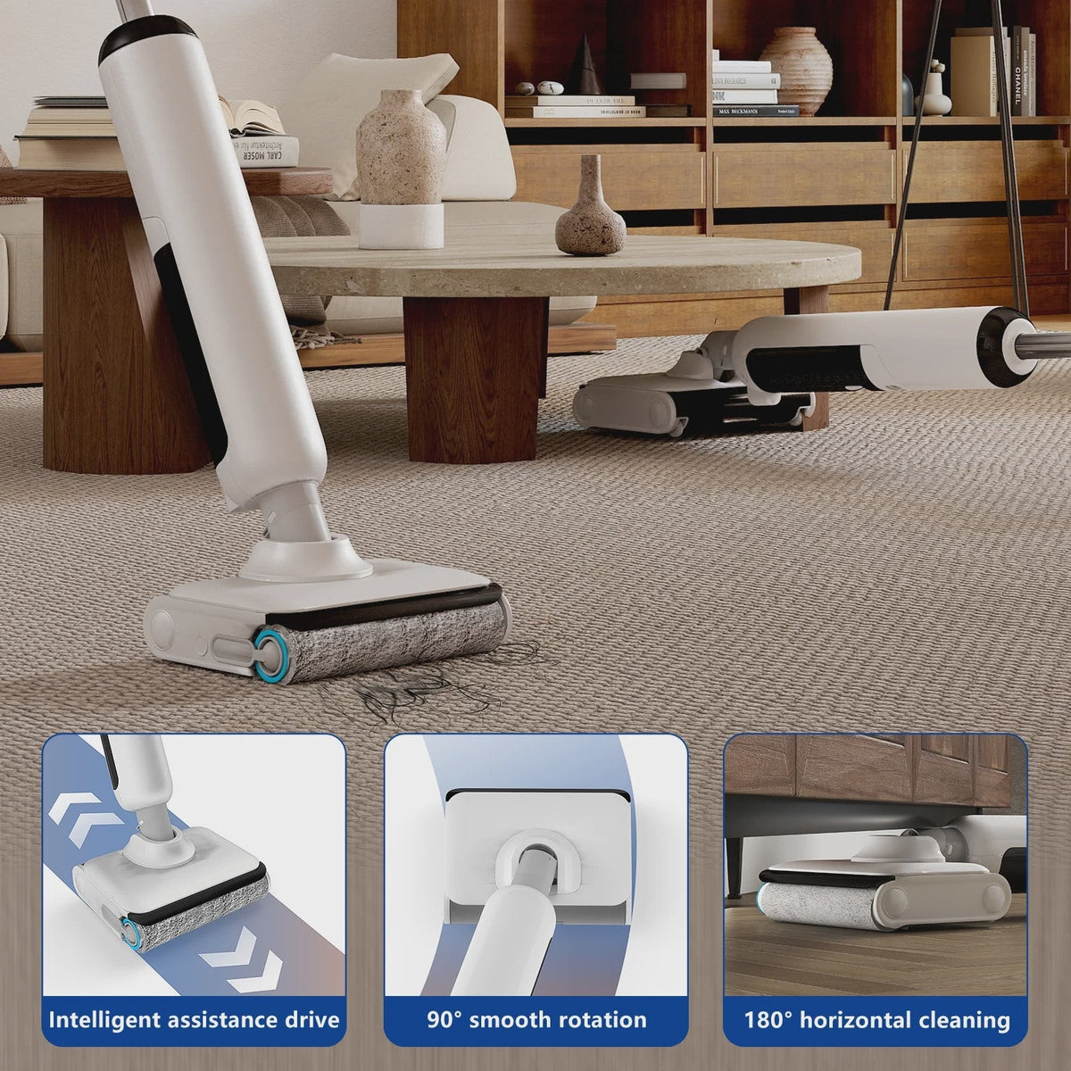 HABIUBIU Vacuum Mop All in One, Wet Dry Vacuum Cleaner, Cordless Cleaner Machine for Tile Hardwood Floor, Self Cleaning Electric Mop with 180 Lie-Flat