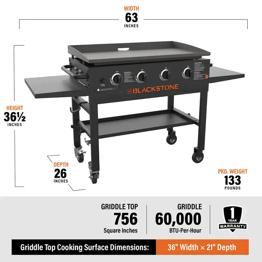 4-Burner 36" Griddle Cooking Station with Side Shelves
