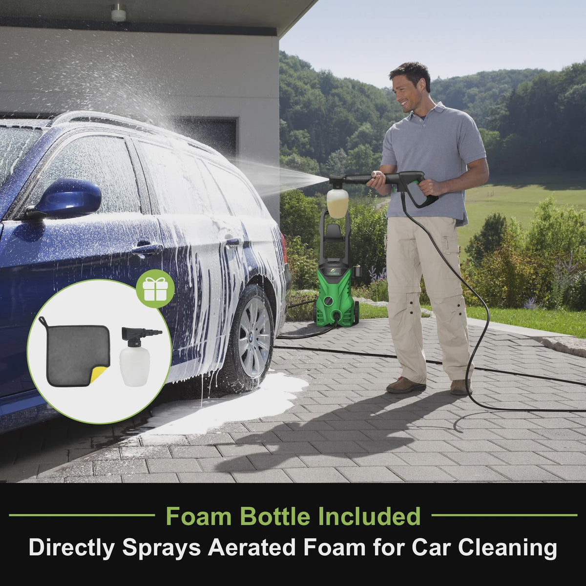 Firstness Pressure Washer 3500 PSI, Electric Power Washer w/ 26 ft Hose, 4 Quick Connect Nozzles, High Pressure Cleaning Machine with Foam Cannon,...