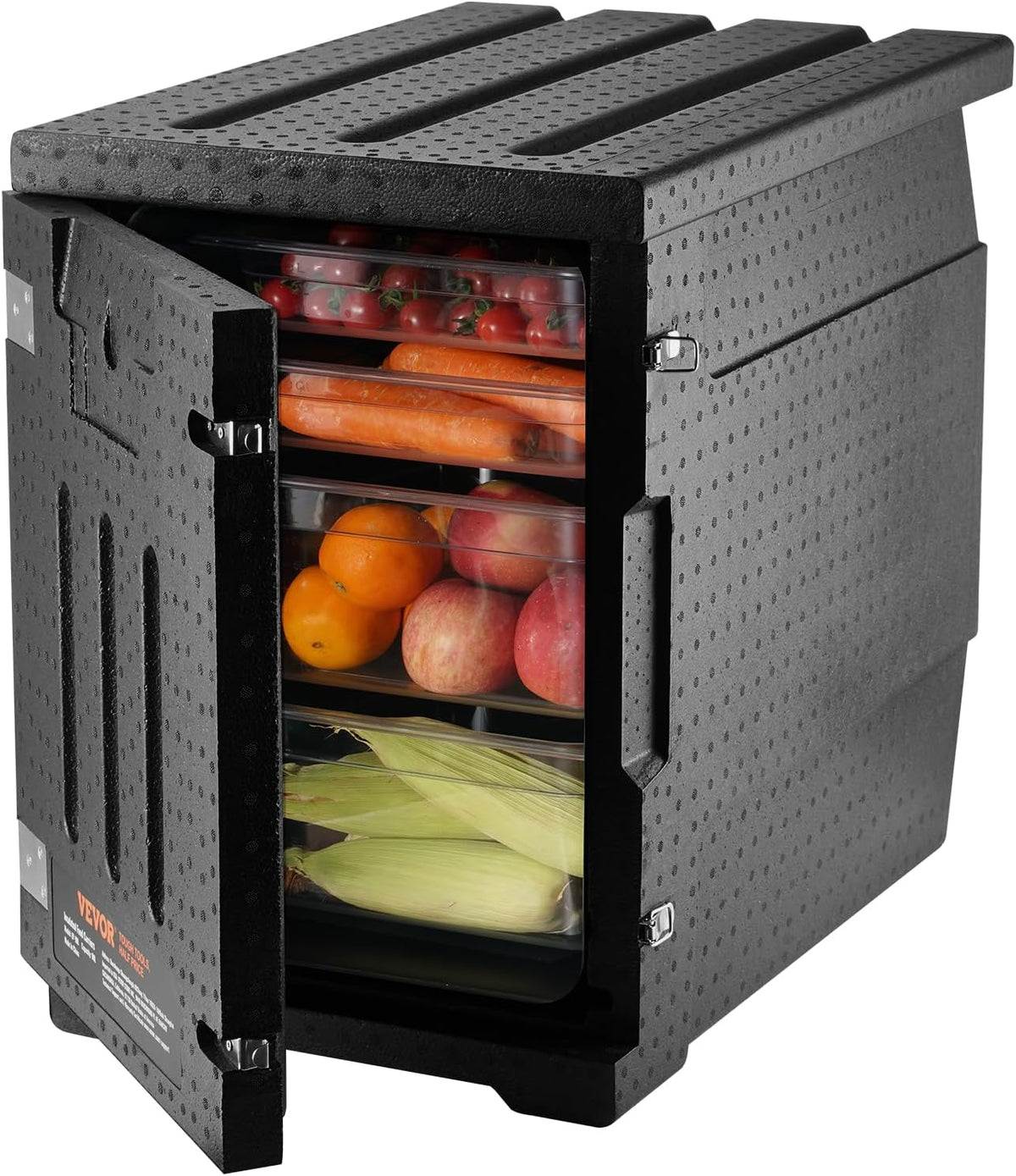 Food tray transportation box, 95-gallon insulated box for the catering industry, LLDPE food tray box with double clasps, front-mounted food heater with handle, suitable for stacking end loaders in restaurants, canteens, etc. black