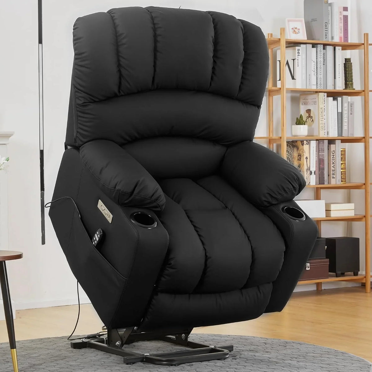 Electrically adjustable reclining chair - Electrically massaging adjustable reclining chair. The chair seat has a heating function. Large shell with velvet backrest. Suitable for the elderly and the elderly. Electrically adjustable reclining chair.