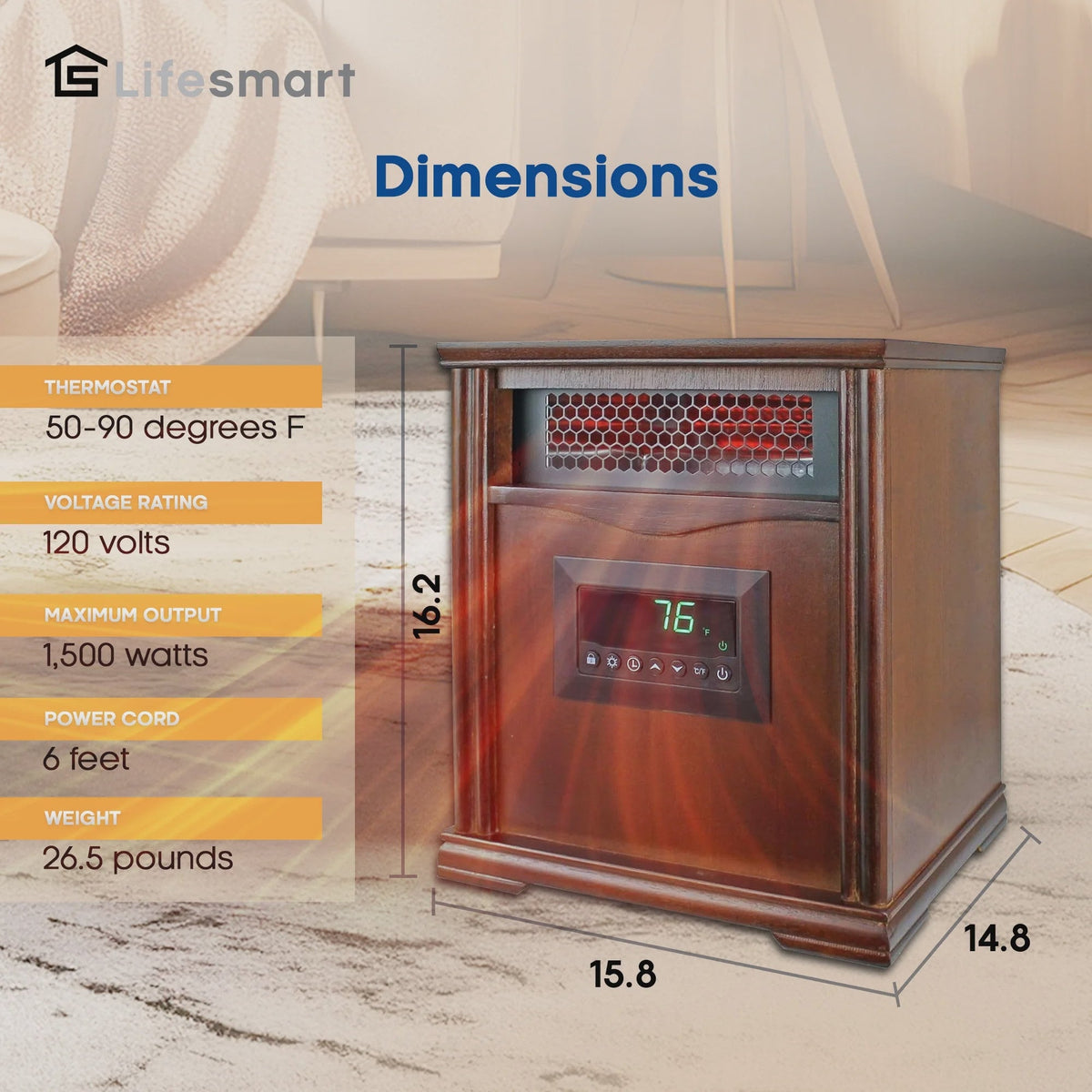 LifeSmart LifePro 4 Element 1500W Electric Infrared Quartz Space Heater