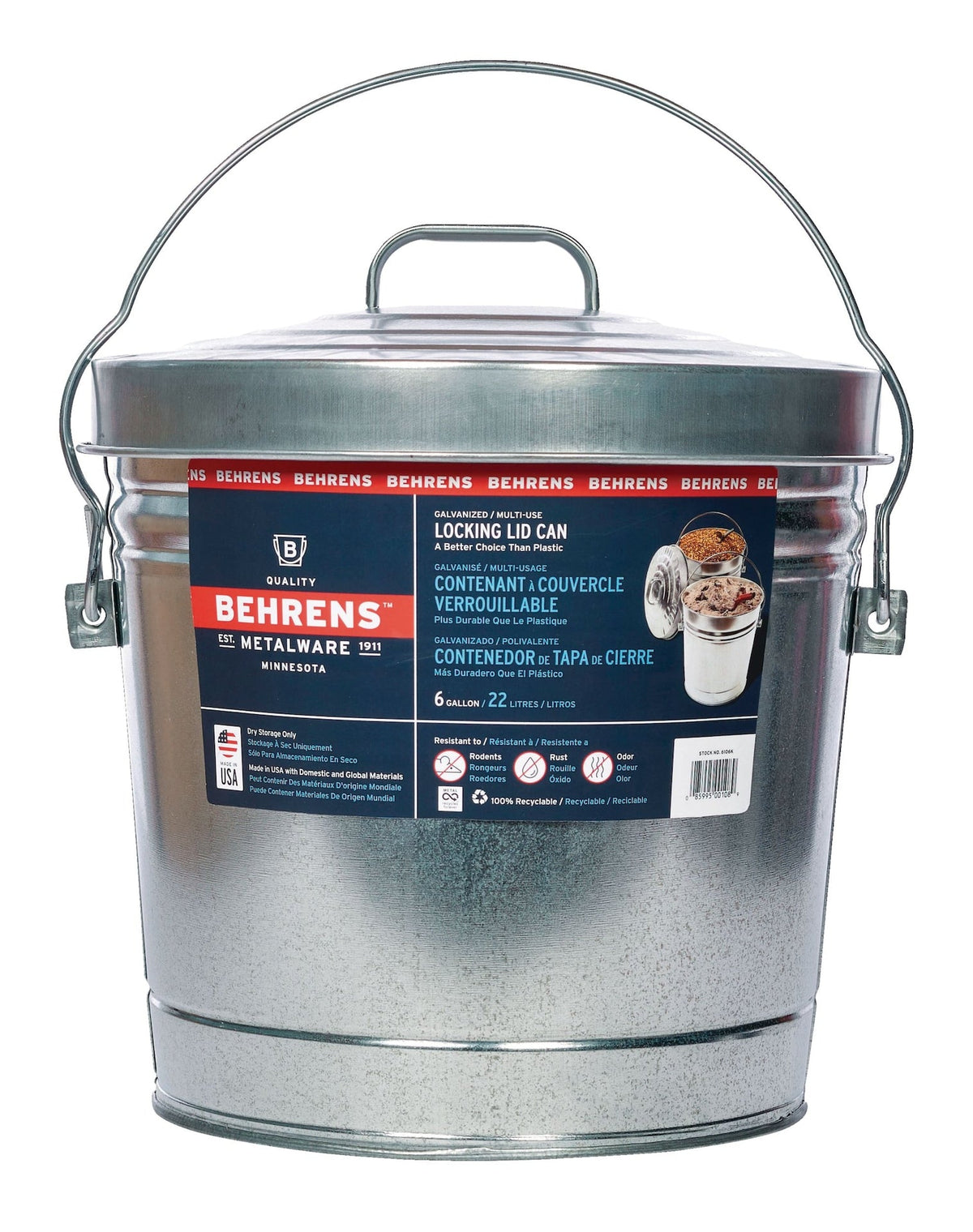 Galvanized Steel Multi-Use/Garbage Can with Locking Lid, 22-L (6 US gal)