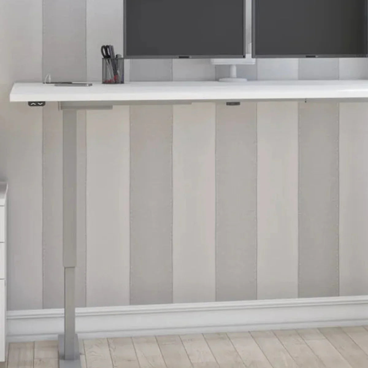 Bestar Upstand 76.2 cm x 182.9 cm (30 in. x 72 in.) Height Adjustable Desk with Dual Monitor Arm