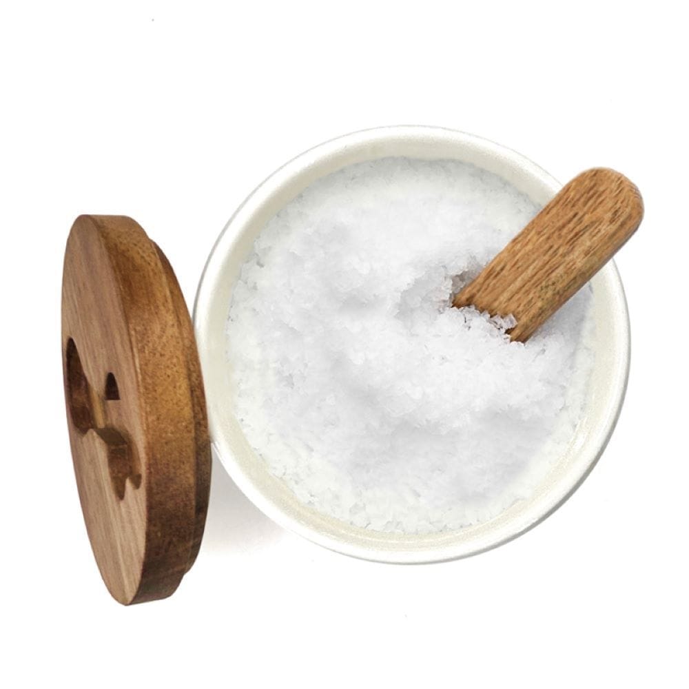 BIA Porcelain Salt/Herb Keeper with Spoon & Acacia Lid, Dishwasher Safe