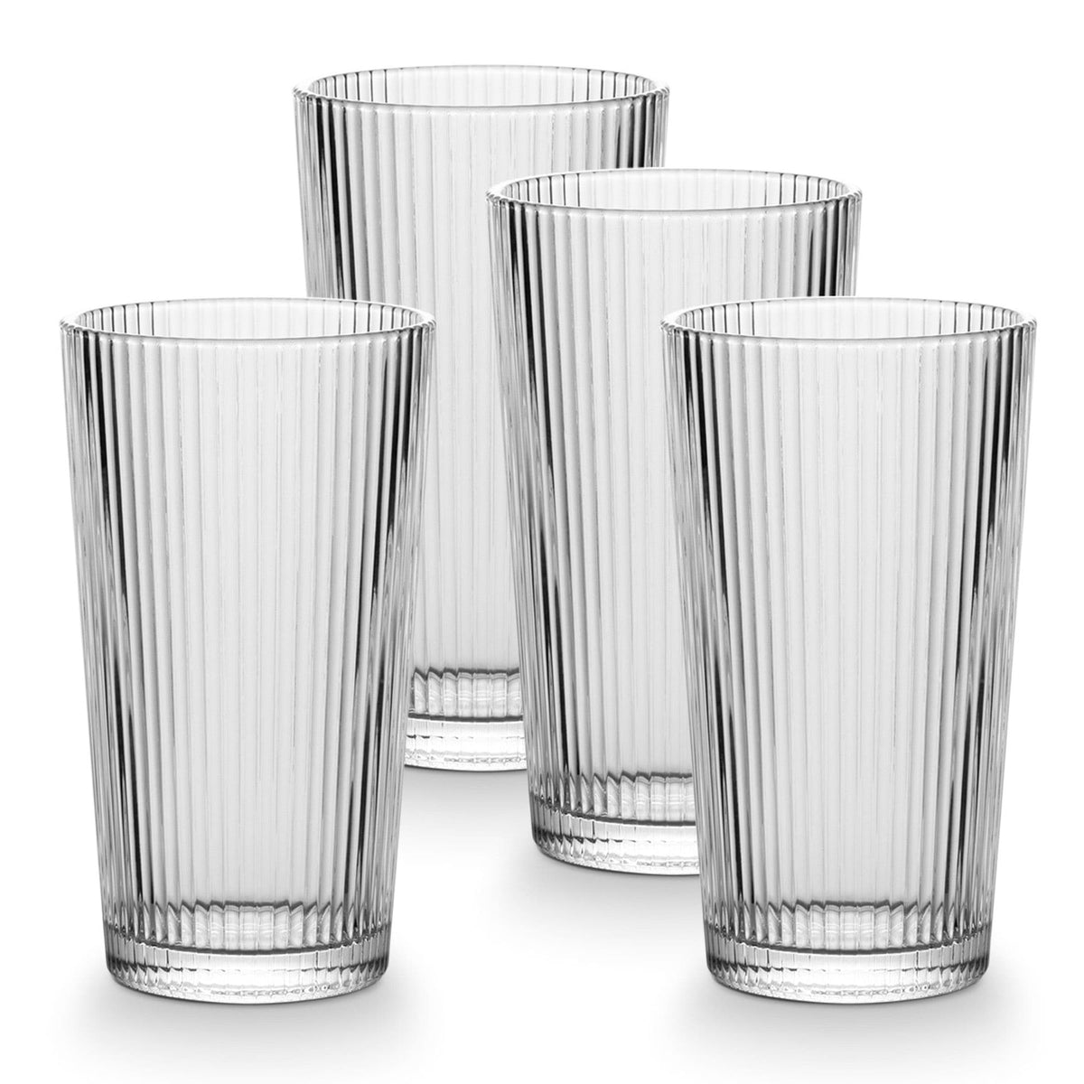 CANVAS Ribbed High Ball Glass Set, Lead-free, 4-pc