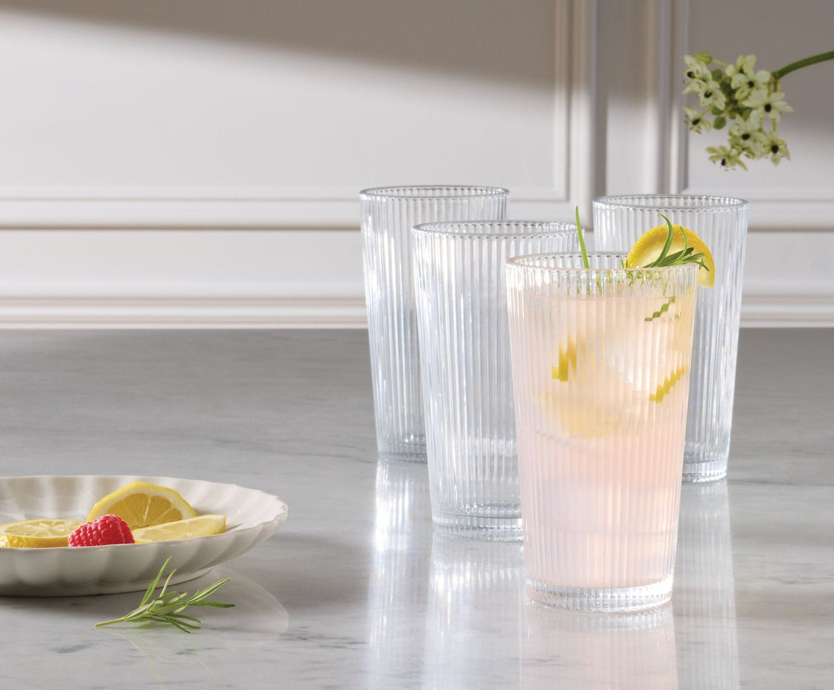 CANVAS Ribbed High Ball Glass Set, Lead-free, 4-pc