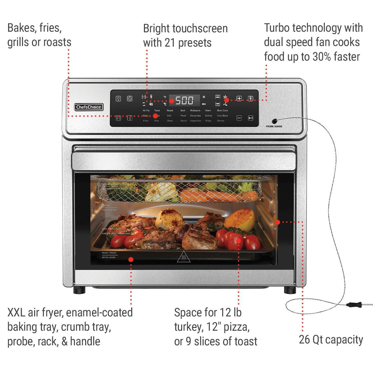 Performance Digital Air Fryer with Smart Probe, 26-qt