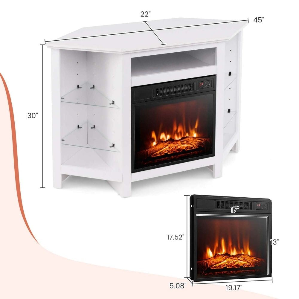 Fireplace TV Stand with LED Lights, White
