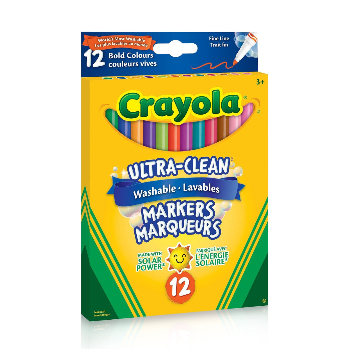 Ultra-Clean Washable Fine Tip Markers for Drawing/Colouring, Multi-Colour, 12-pk, Ages 3+