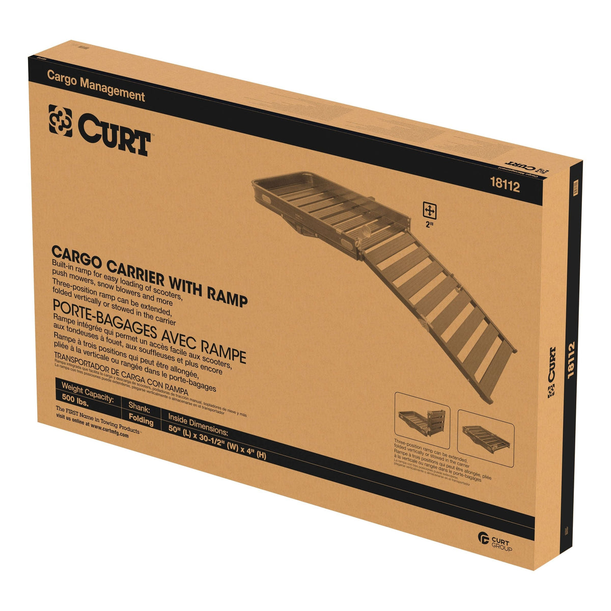 18112 Aluminum Hitch Mount Basket-Style Cargo Carrier with Ramp, Fits 2-in Receivers, 50 x 30-in