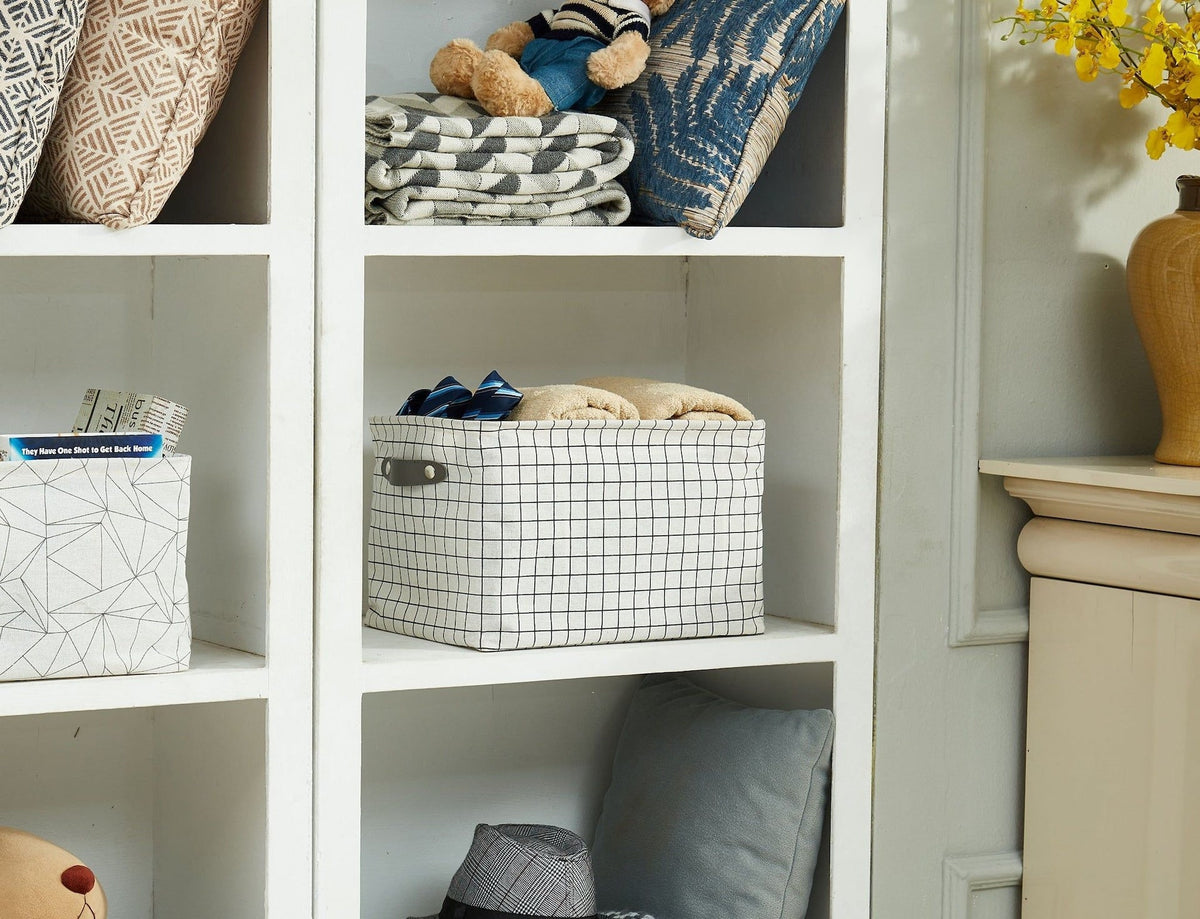 Large Water Resistant Storage Bin, 15-in x 11-in x 9.5-in, 6-pk, Black Pattern