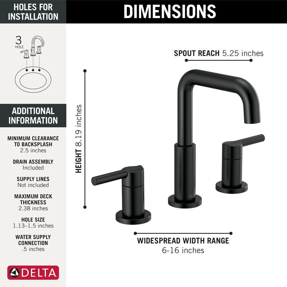 Delta Two Handle Widespread Bathroom Faucet, Matte Black
