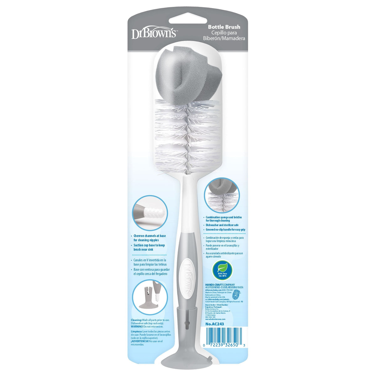 Soft Touch Bottle Brush, Grey