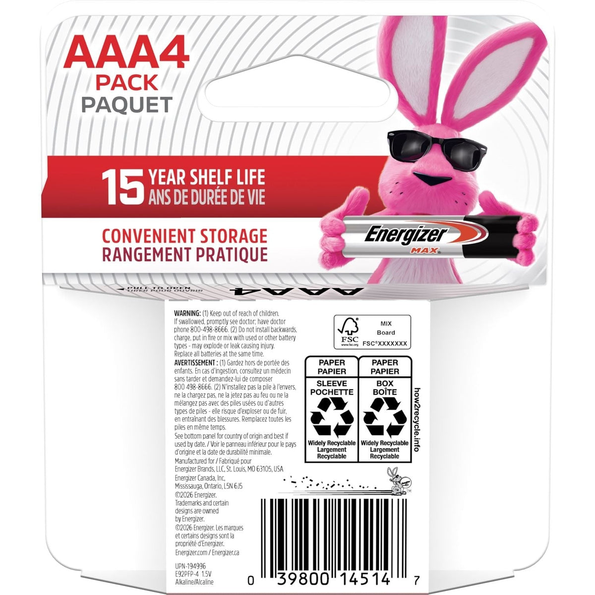 Max 4-pk AAA Alkaline Batteries, Long Lasting, All Purpose