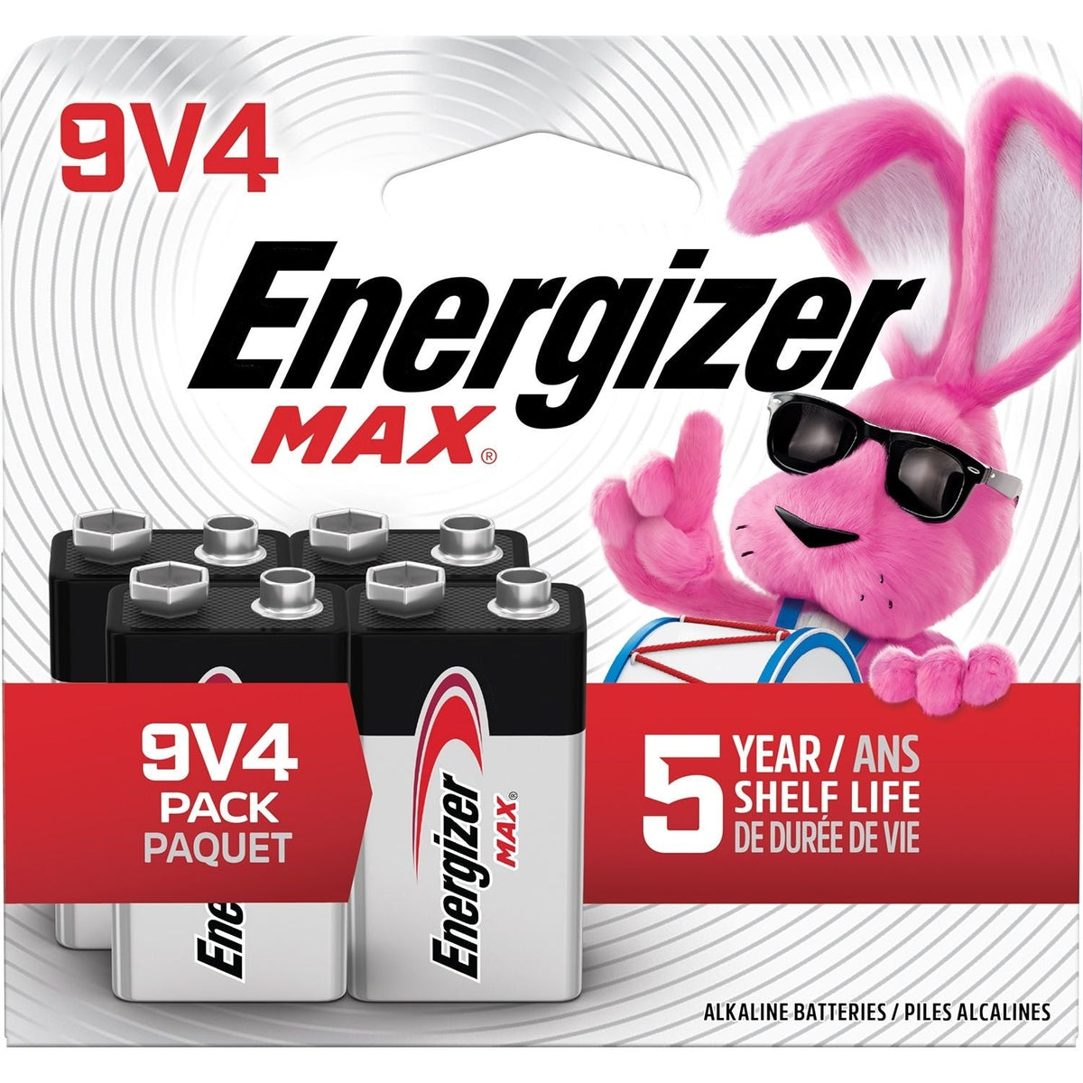 Max 9V Batteries, Long Lasting, All Purpose, Alkaline, 4-pk