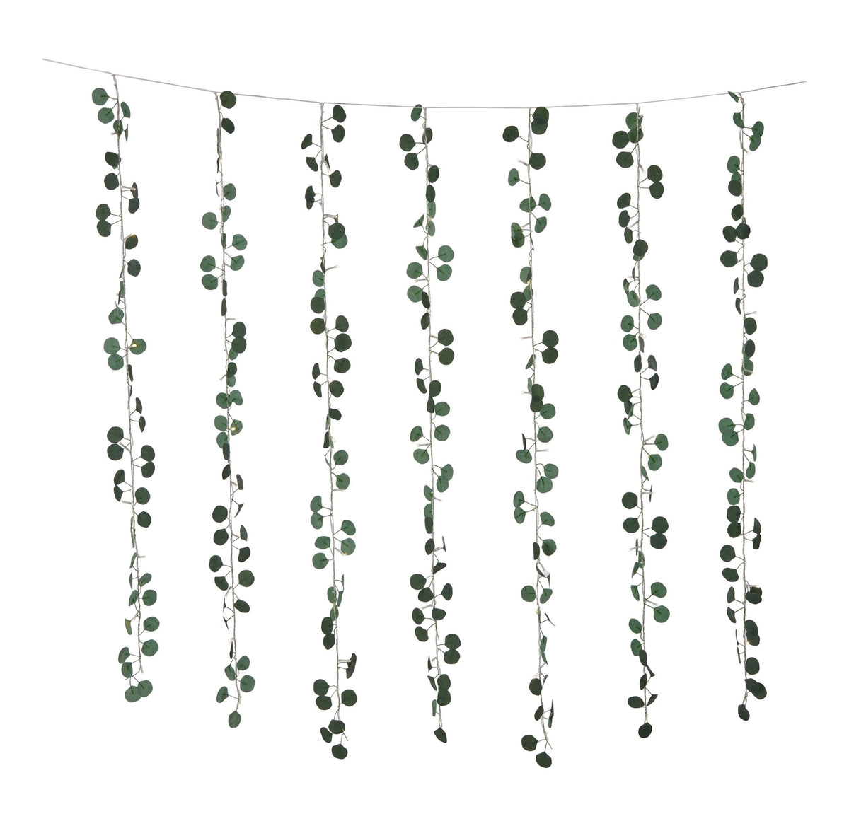 Outdoor 12-Strand Warm White LED Curtain String Lights with Eucalyptus Leaves, 11.48-ft