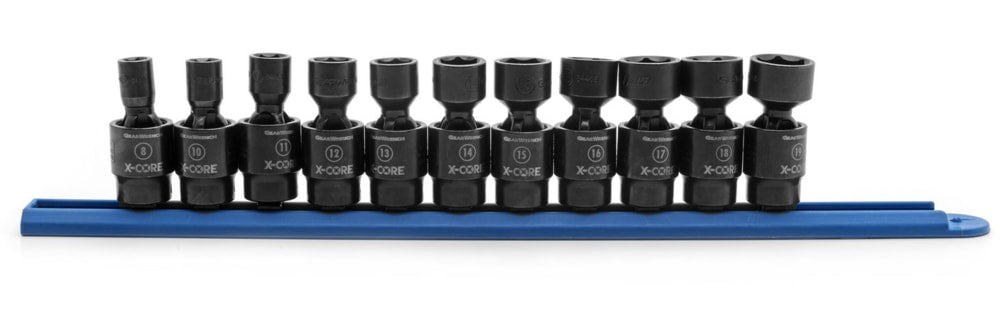 6-Point Standard Drive X-Core Pinless Universal Joint Impact Socket Set, Metric, 3/8-in, 11-pc