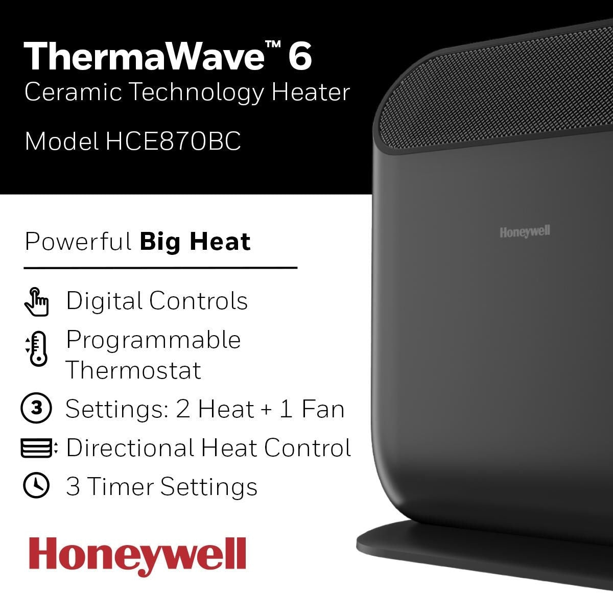ThermaWave 6 Ceramic Space Heater, 1500W, Black