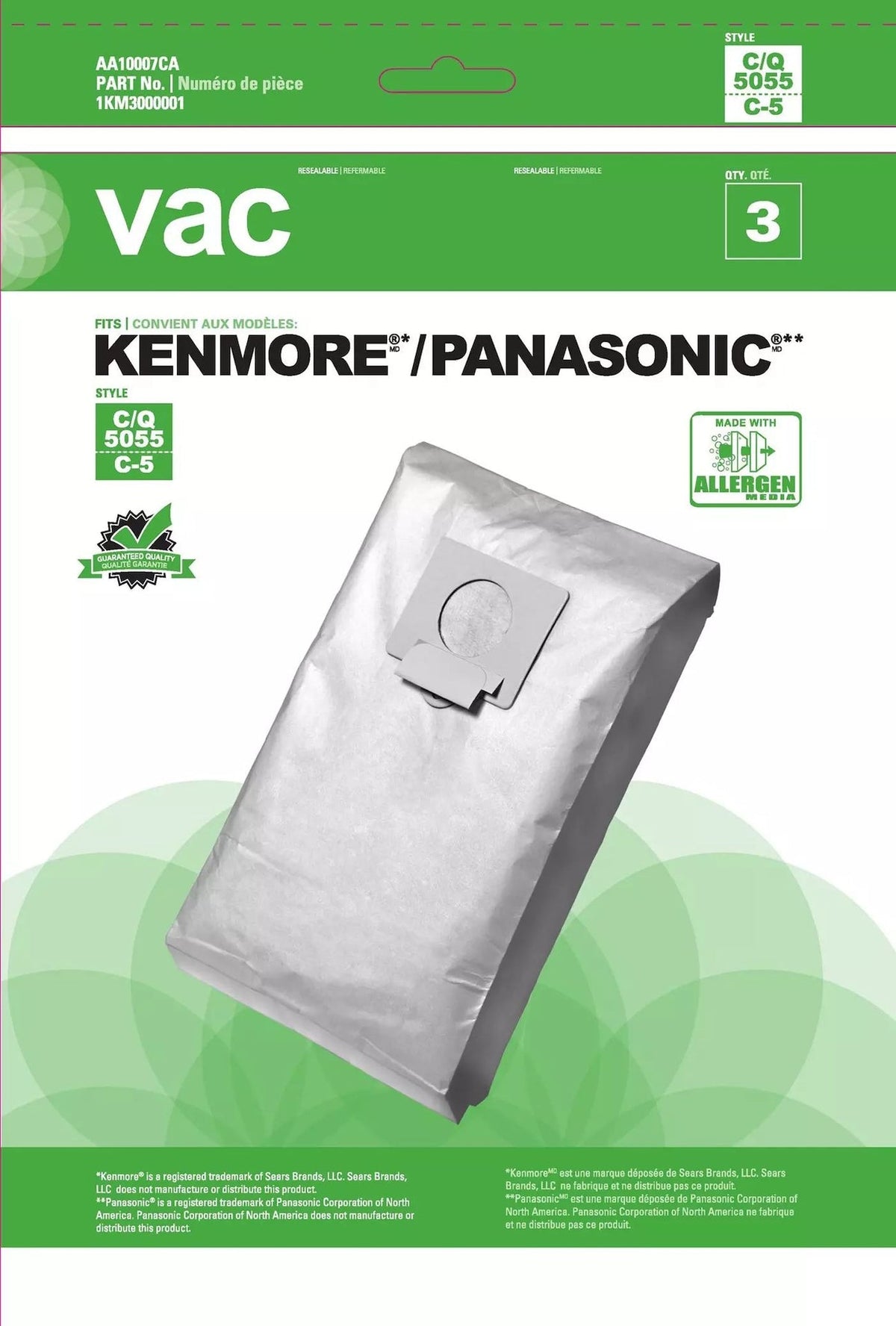 5055 & C5 Replacement Vacuum Cleaner Bags, 3-pk
