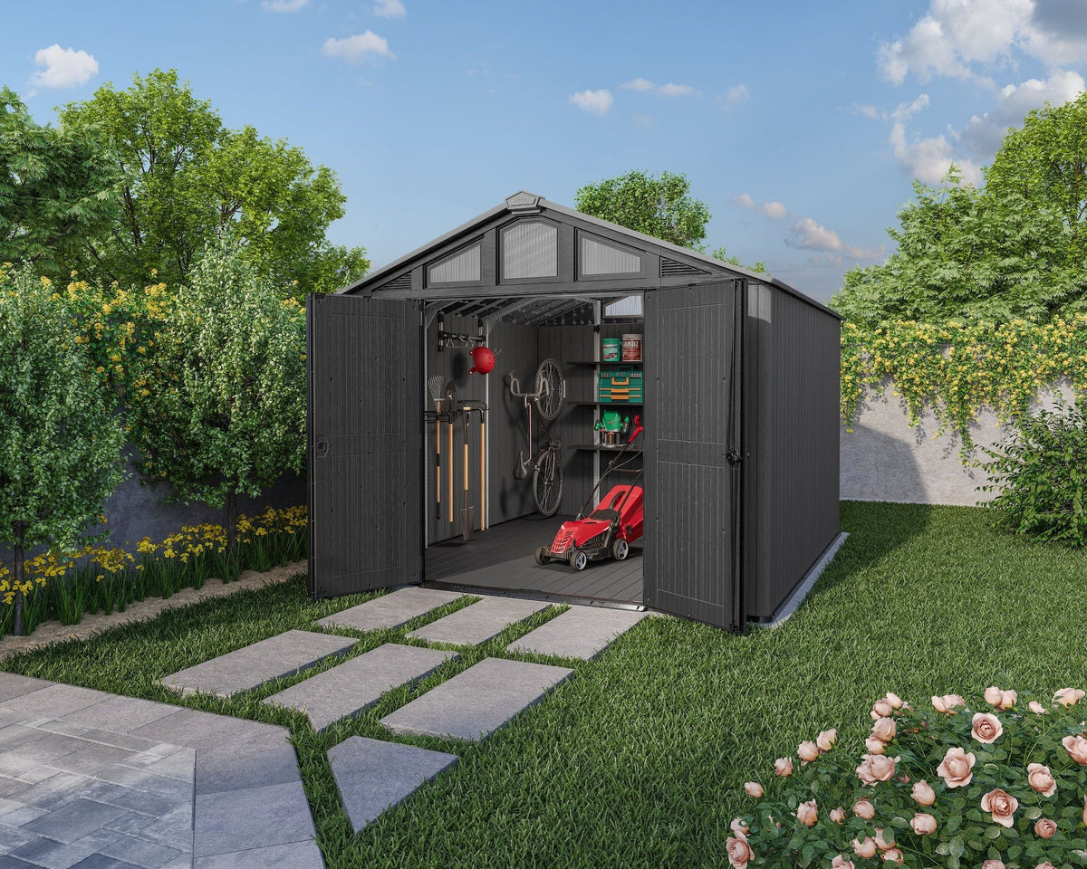Apex Resin 2-Door Outdoor Storage Shed with Full Length Skylight, Grey, 10-ft x 11.5-ft