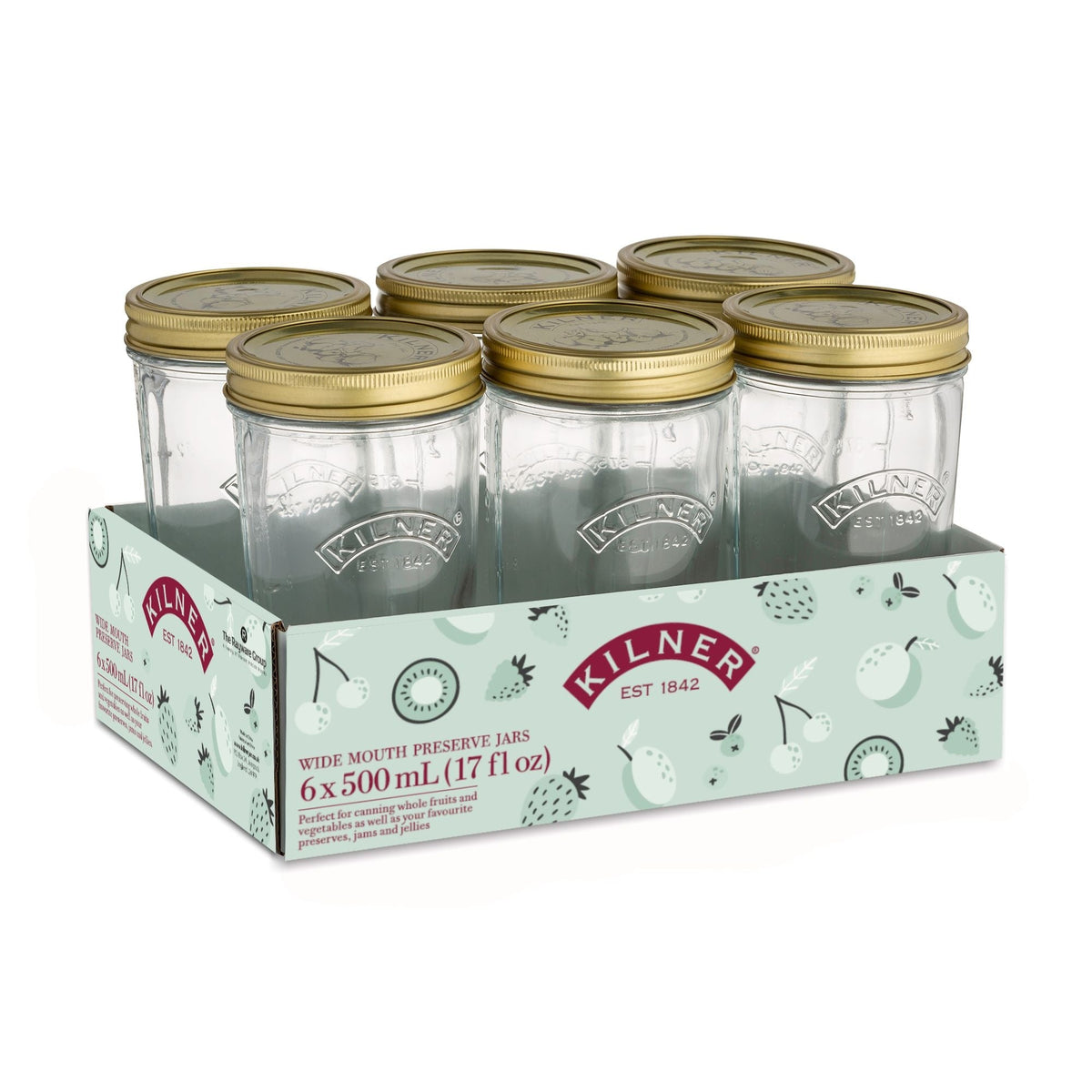 Wide Mouth Glass Mason Jars with Sealing Lids, 500-mL, 6-pk