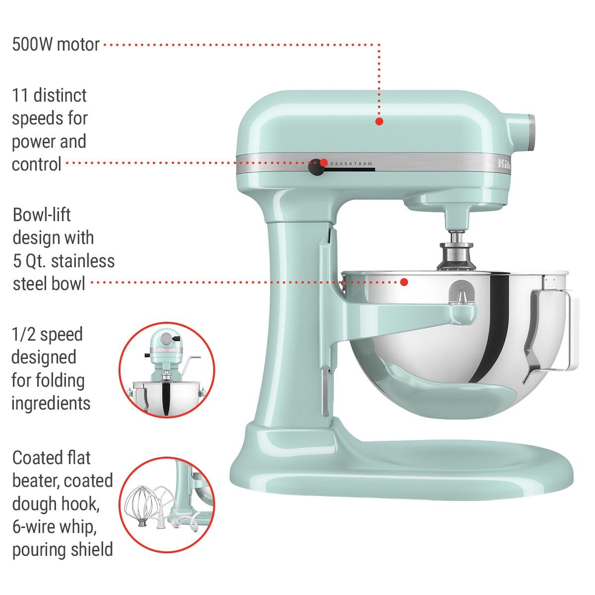 5.5 Quart Bowl-Lift Stand Mixer, 11 Speed Professional Mixer, Ice Blue