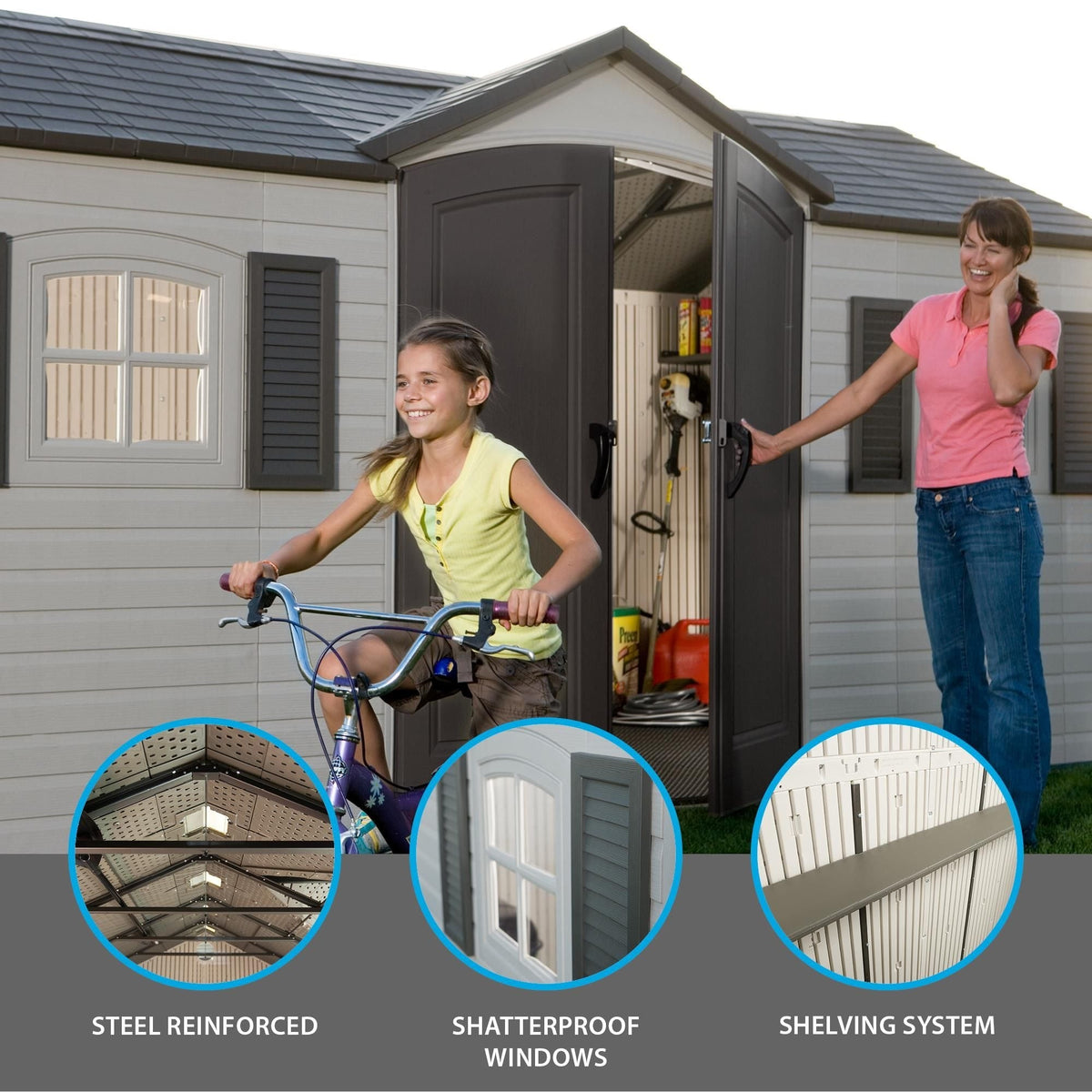 Lifetime Outdoor Storage Shed with Dual Side Entry, 15 x 8-ft