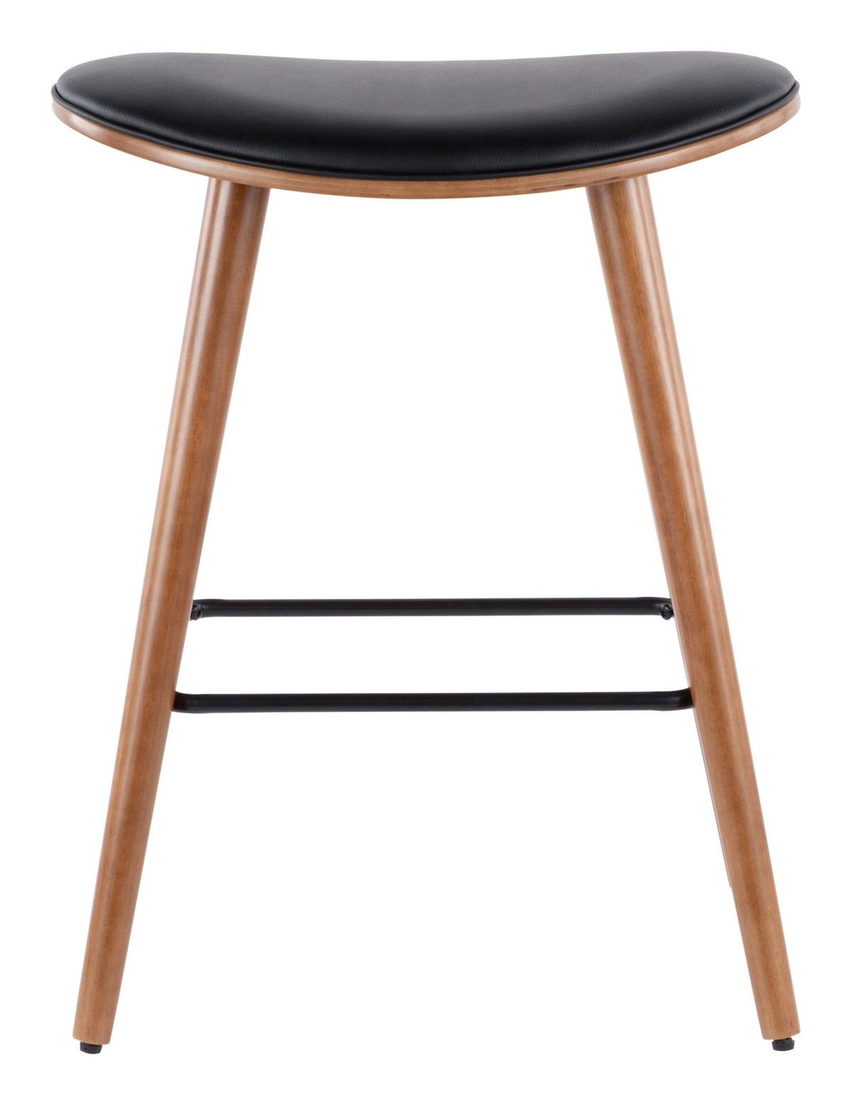 Saddle Wood & PU Leather Seat Counter/Bar Stools (2-Piece Set), Walnut/Black