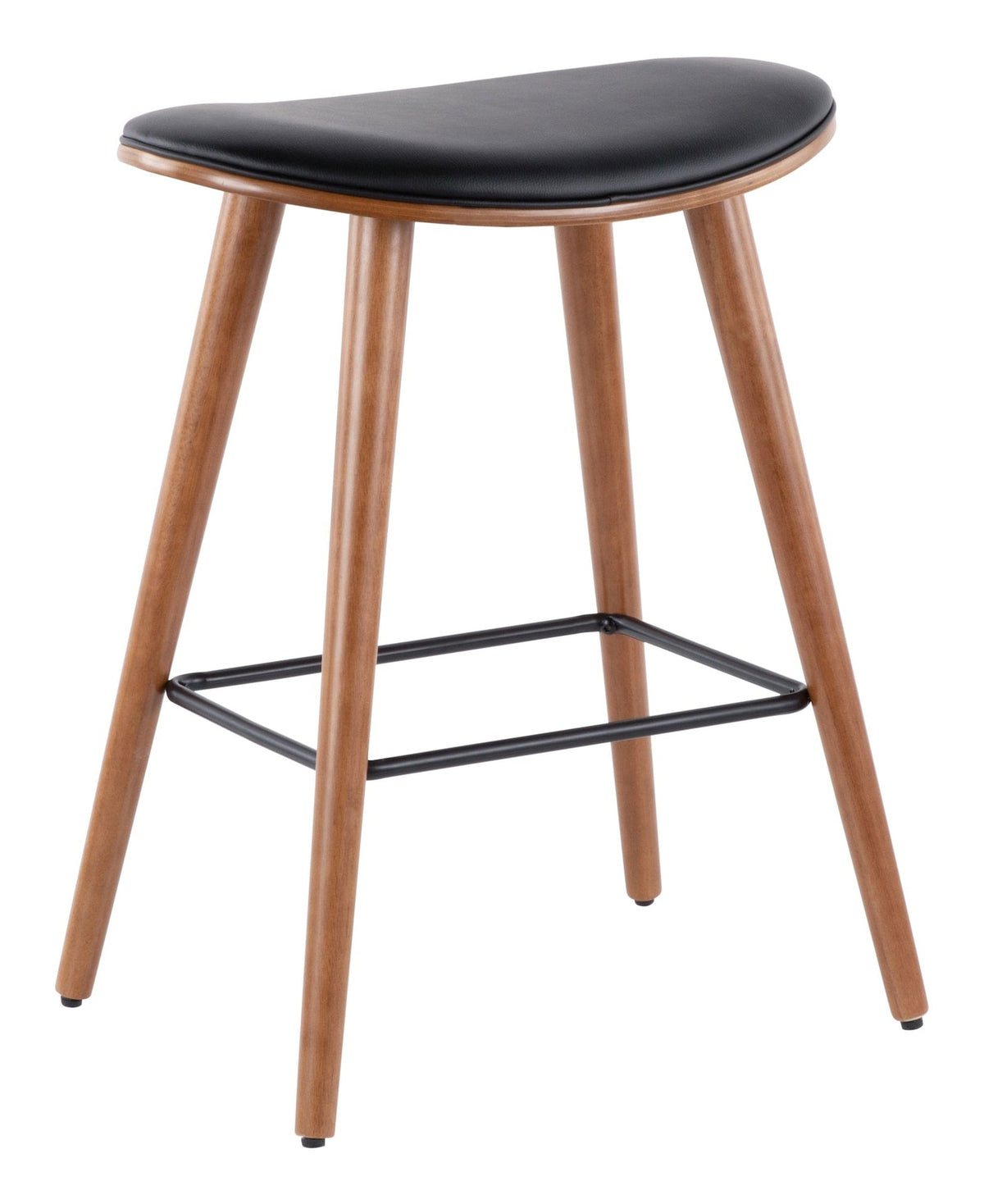 Saddle Wood & PU Leather Seat Counter/Bar Stools (2-Piece Set), Walnut/Black