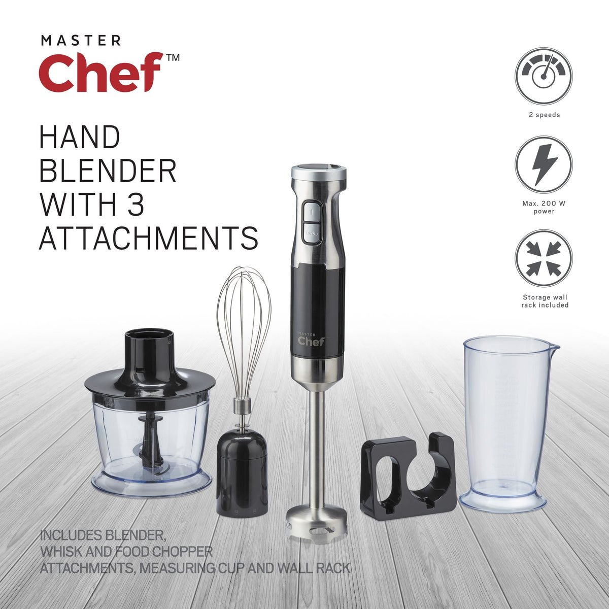 Corded Hand Blender with Whisk, Stainless Steel, Black