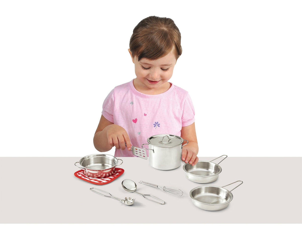 Toy Kitchen Stainless Steel Cookware Set For Kids, 10 pc, Ages 3+
