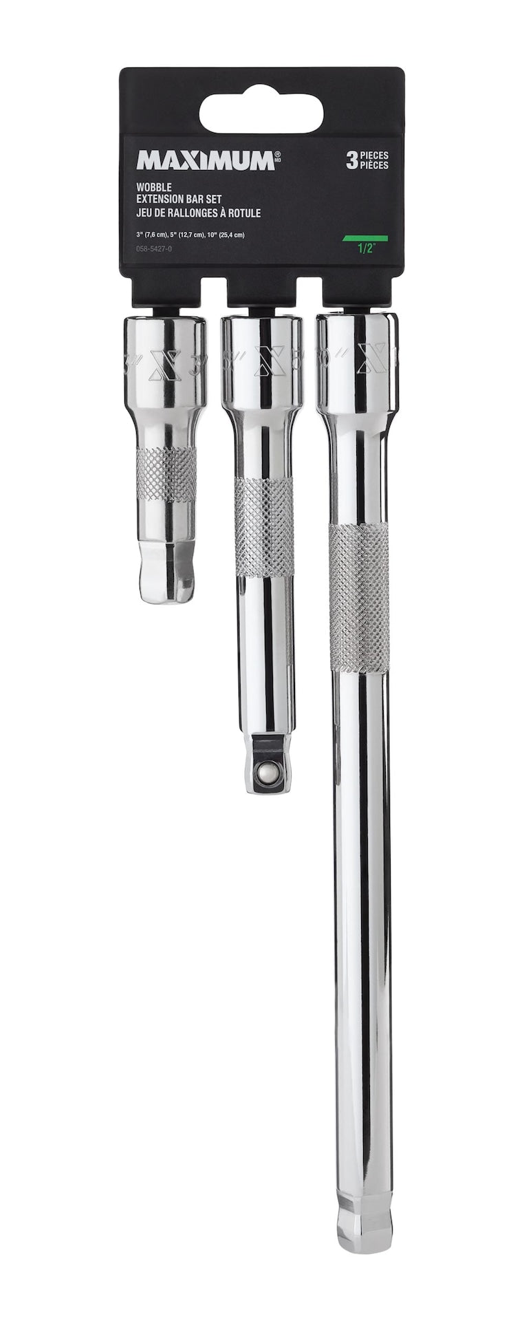MAXIMUM 3 Piece 1/2" Drive Wobble Extension Bar Set