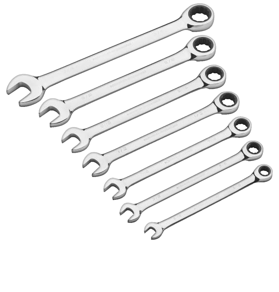 MAXIMUM Ratcheting Wrench Set, SAE, Nickel-Chrome Plating, 7-pc