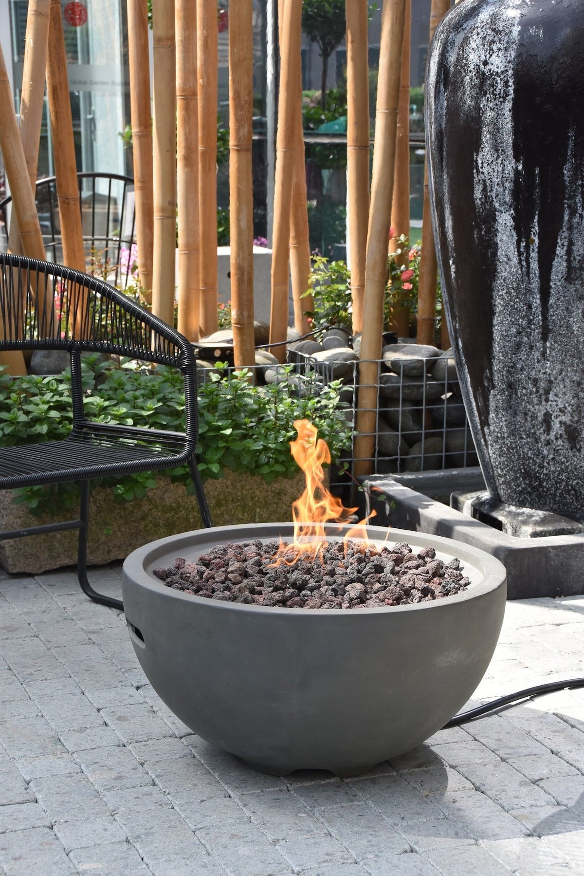 Nantucket Round Propane-Fueled Fire Bowl with Lava Rock & Canvas Cover, 40,000 BTUs, 14-in