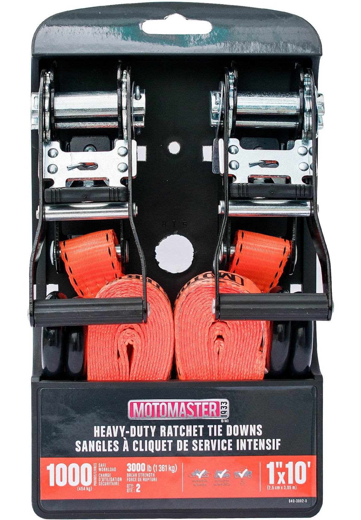 3,000-lb Heavy Duty Ratchet Tie Down Strap, Non-Padded, 1-in x 10-ft, 2-pk