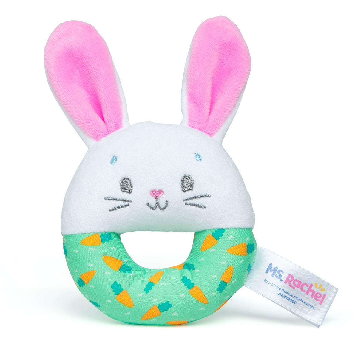 Hop Little Bunnies Soft Rattle Toy, Baby Teething Toys with Plush Bunny Cover, Toddler Toys