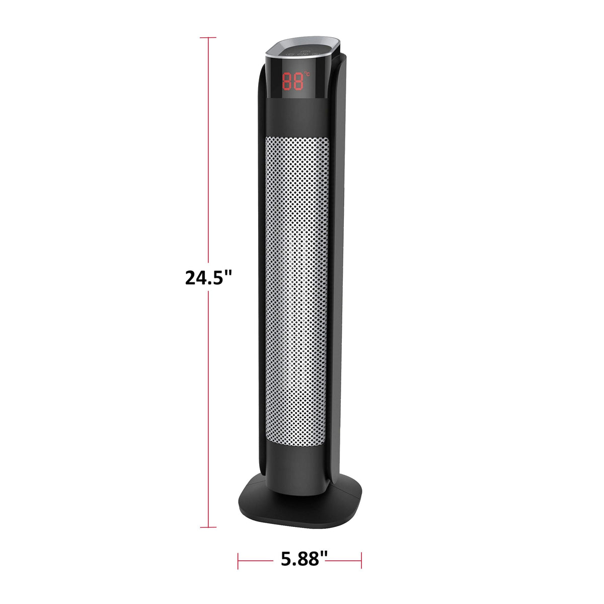 Oscillating Tower Ceramic Heater withRemote Control & Thermostat, 1500W, Black, 24-in
