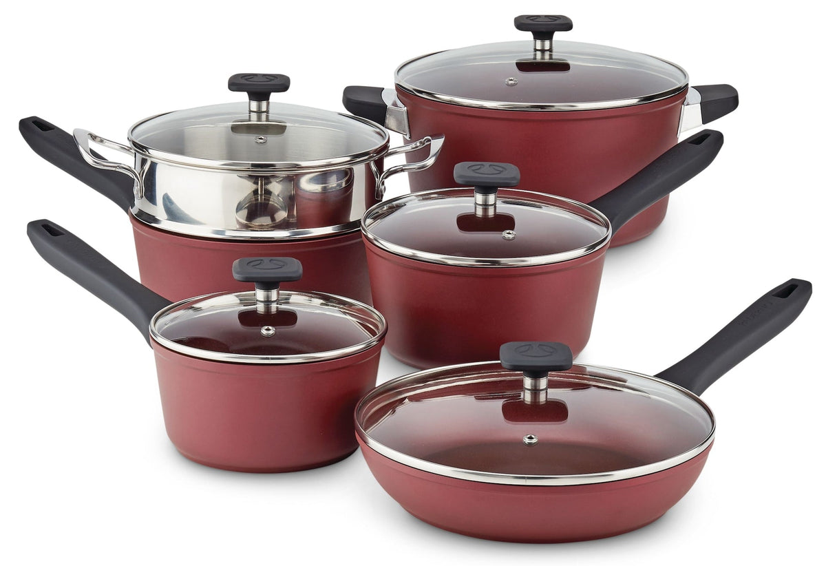 Classic Cookware Set, Non-Stick, Maroon, 11-pc