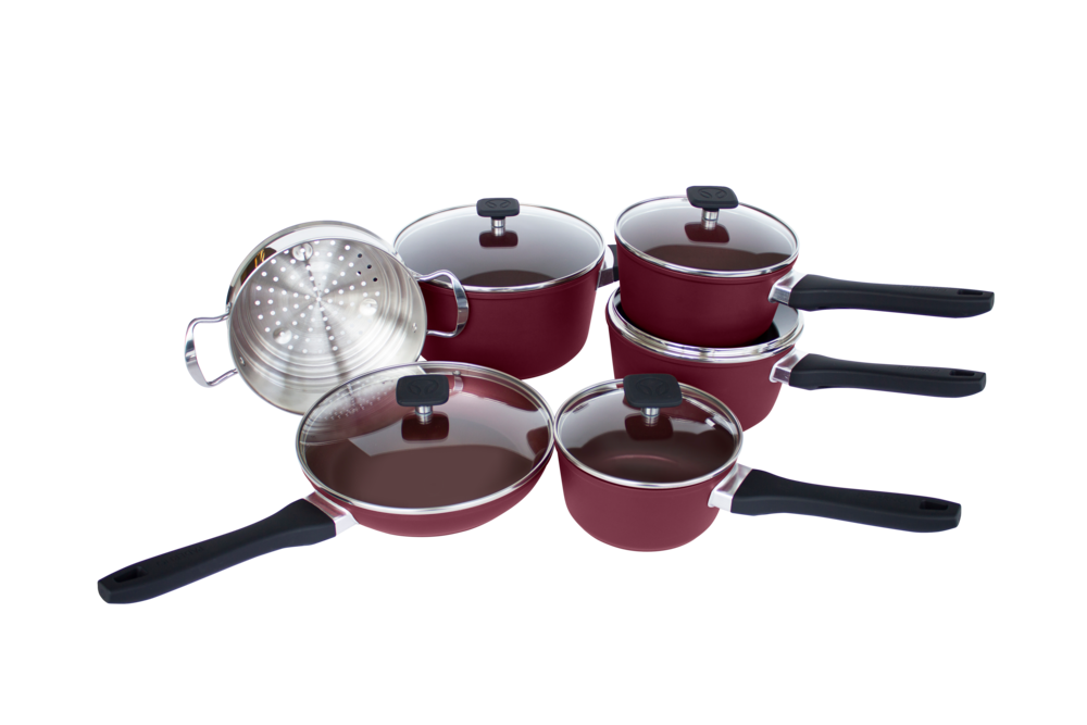 Classic Cookware Set, Non-Stick, Maroon, 11-pc