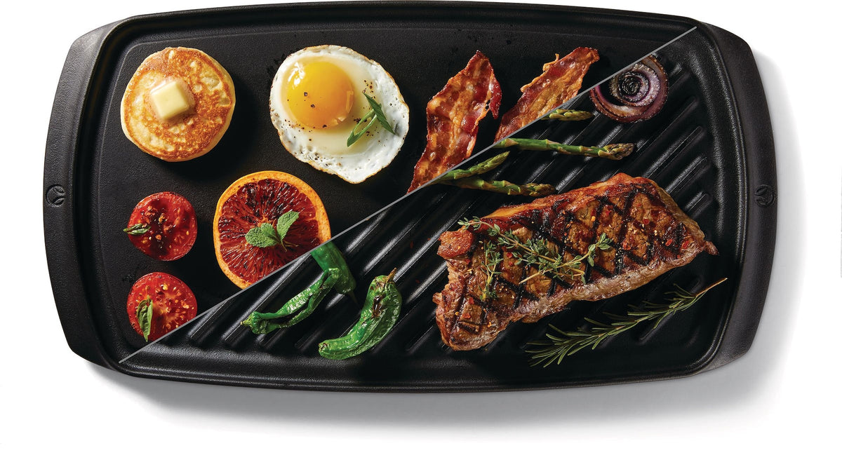Signature Cast Iron Reversible Grill & Griddle, BBQ & Oven Safe, Black, 20-in x 10-in