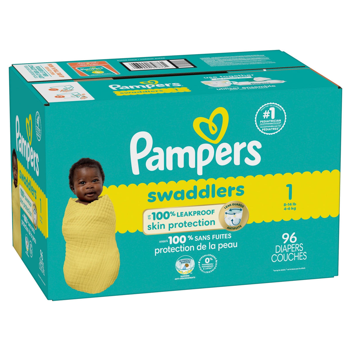 Swaddler Size 1 Leak-Free Baby Diapers, 96-pc