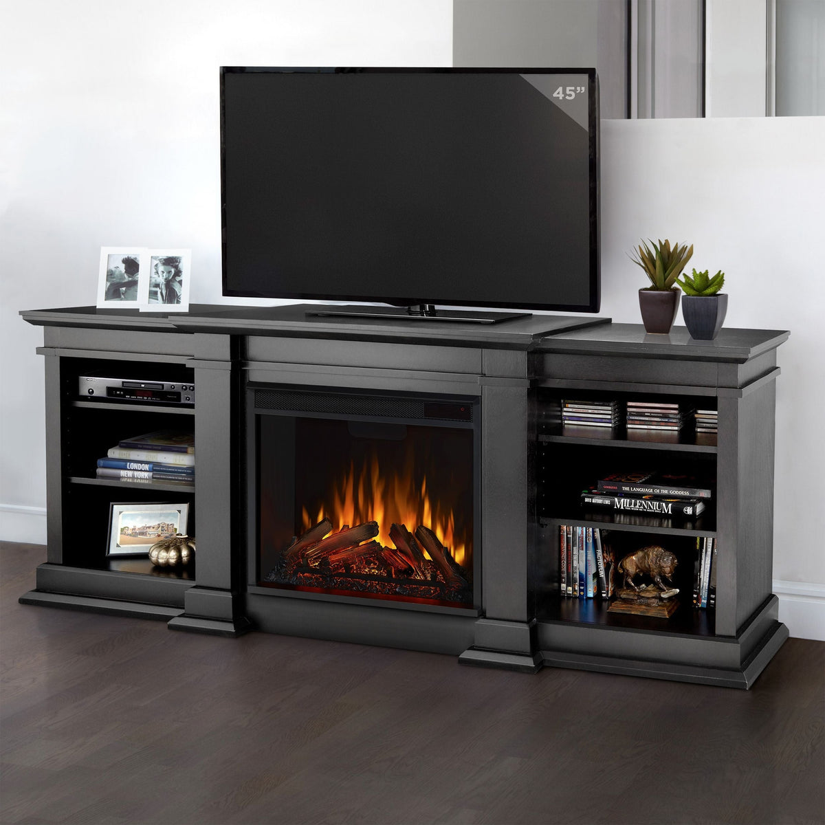 Fresno Media Indoor Electric Fireplace TV Stand, 72-in, 1500W, Black