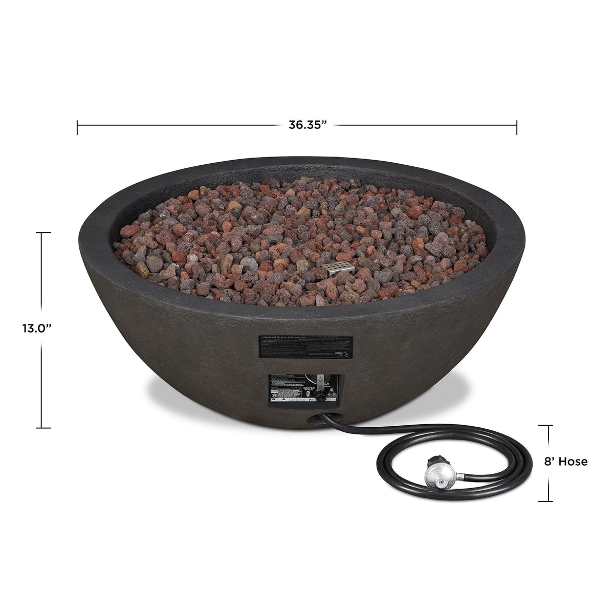 Riverside Round Concrete Gas Fire Pit in Shale, 36-in