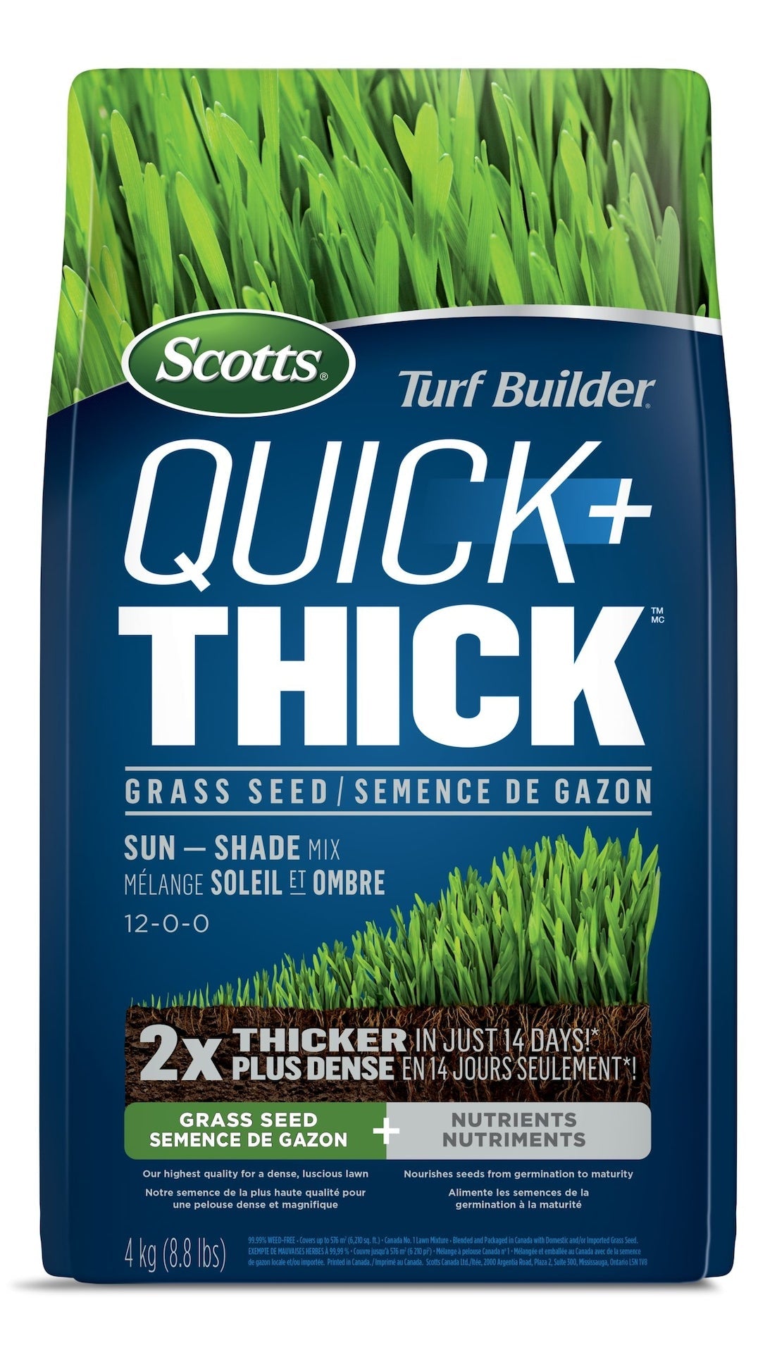 Turf Builder Quick + Thick Sun—Shade Grass Seed & Fertilizer Mix, 4-kg