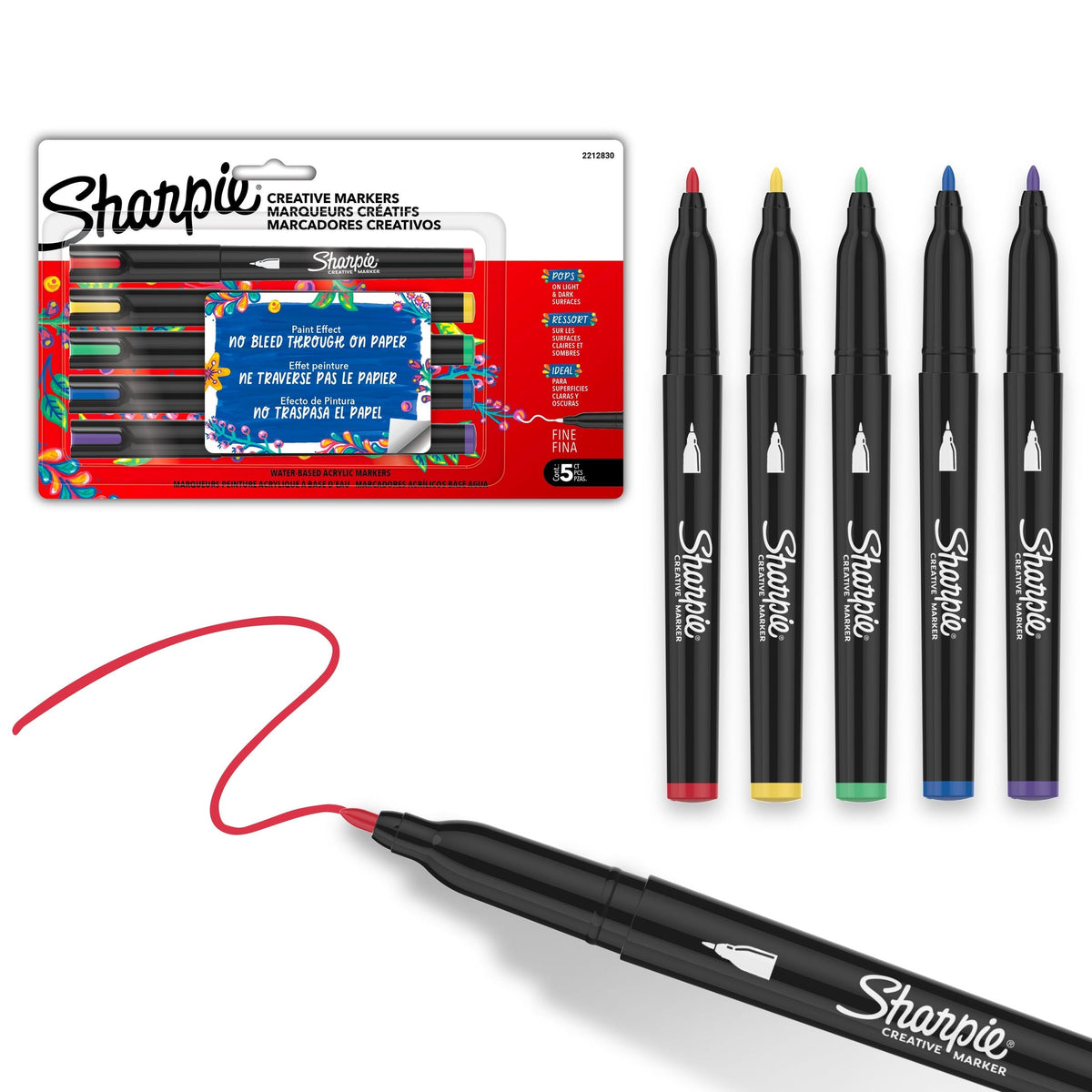Creative Markers, Fine Tip, 5 Pieces, Assorted Colours
