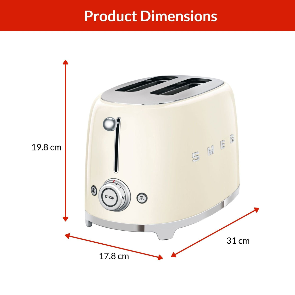 50's Retro 2-Slice Toaster, Cream