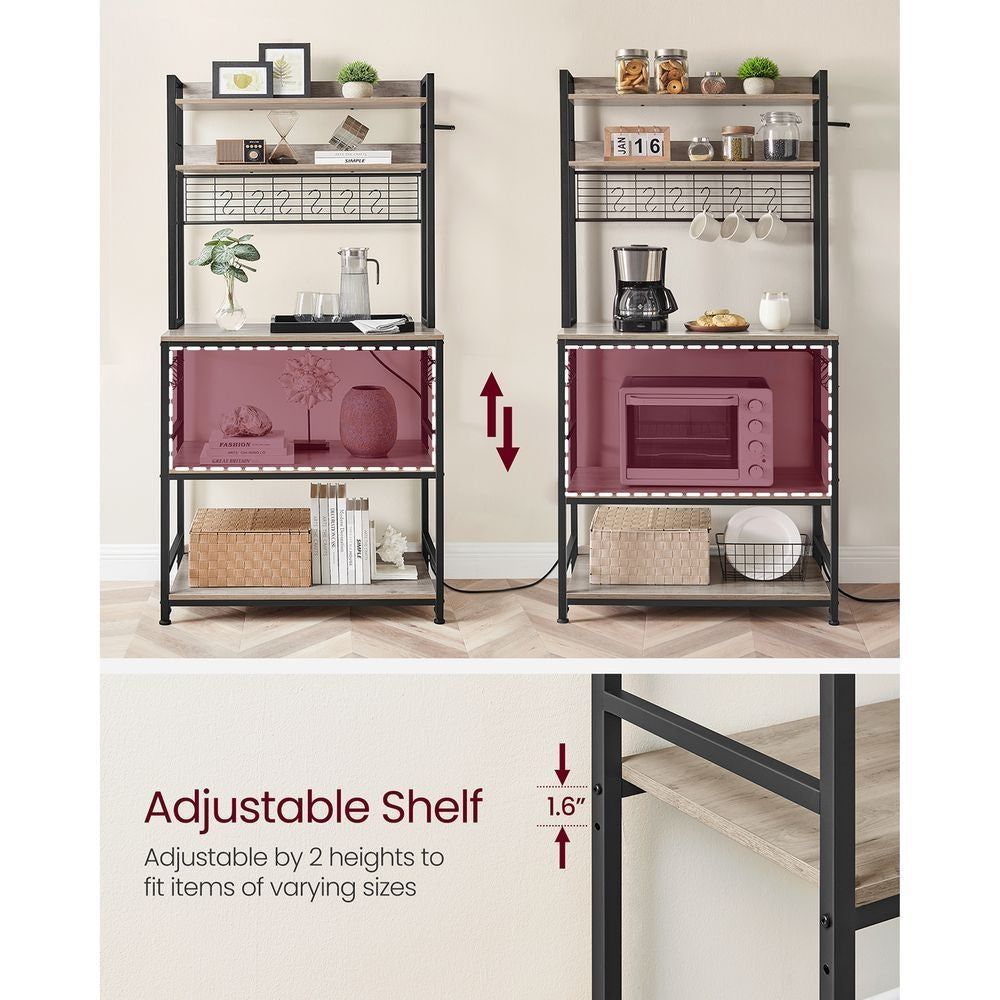 Home 5-Shelf Grey Baker's Rack with 4 AC Outlets